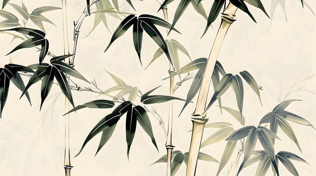 Bambous, style estampe vintage. 