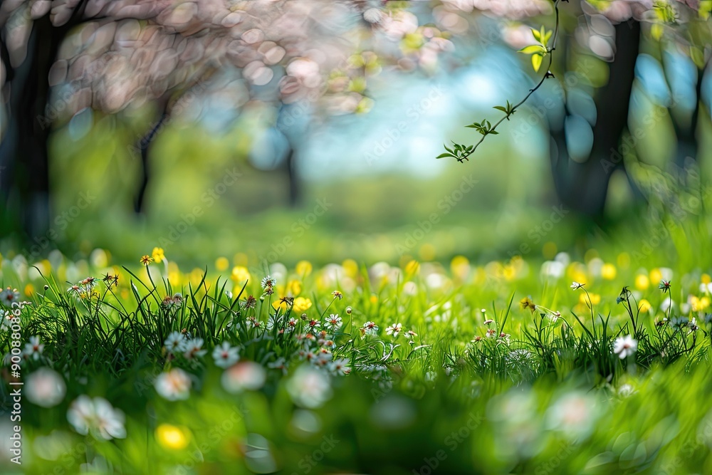 Poster a field of flowers with a tree in the background