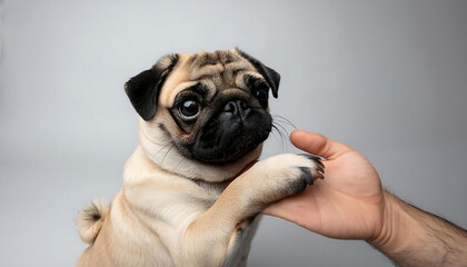 Obraz premium Pug Shaking Hands with Human