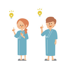 健康診断　検査着を着た男性と女性のかわいいイラスト