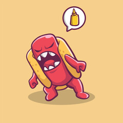 Illustration about a hot dog being angry because there is no sauce 