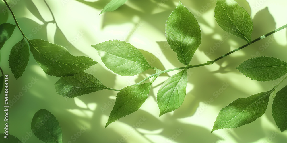 Aufkleber green tree branch casting shadows on a green background