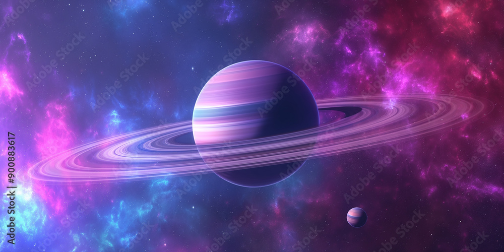Aufkleber giant ringed planet orbiting through a nebula cloud