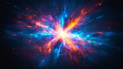 Stunning Cosmic Explosion Illustration with Multicolored Nebula, Starburst in Outer Space