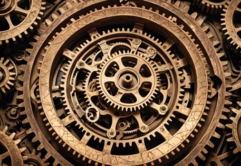 Obraz premium Intricate Bronze Mechanical Gears Close-Up - Precision Engineering