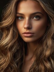 Naklejka premium Beautiful young sexy girl with long hair close-up.