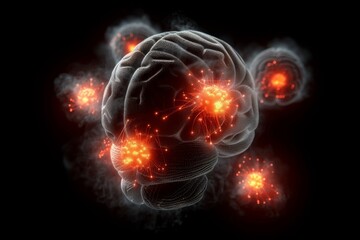 Digital illustration of a brain with glowing neural connections symbolizing cognitive processes and technology in a vibrant and futuristic style