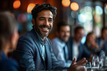 Fototapeta premium Dynamic Business Leader Unveils Strategic Vision in Engaging Team Meeting