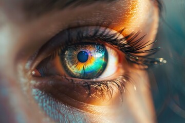 Vibrant Close-Up of Human Eye with Rainbow Colors