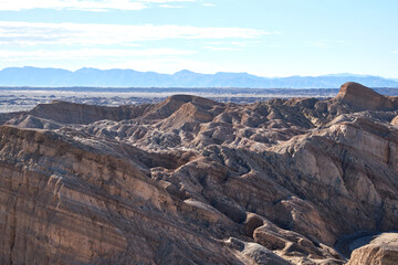 The rugged erosional terrain at the Ocotillo Wells California State OHV Recreational Park.