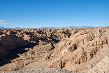 The rugged erosional terrain at the Ocotillo Wells California State OHV Recreational Park.