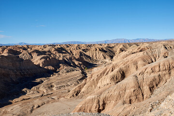 The rugged erosional terrain at the Ocotillo Wells California State OHV Recreational Park.