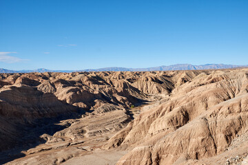 The rugged erosional terrain at the Ocotillo Wells California State OHV Recreational Park.