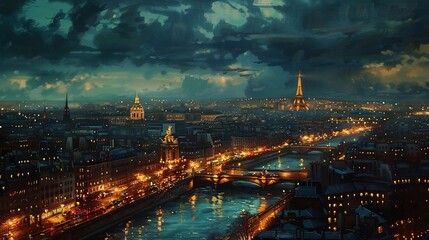 Fototapeta premium Eiffel Tower iconic landmark and Paris old roofs from above, Paris France