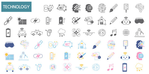 Fototapeta premium Collection of technology, science, artificial intelligence icon illustrations