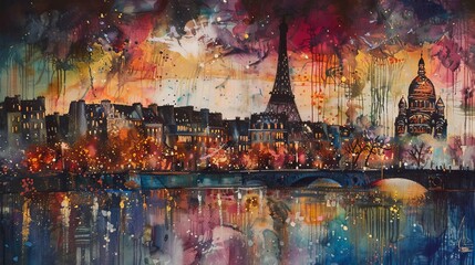 Obraz premium Eiffel Tower iconic landmark and Paris old roofs from above, Paris France