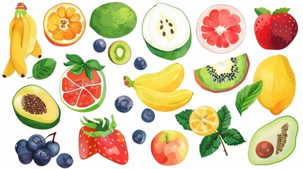 Playful Fruit Friends. Colorful and Vibrant Fruit Clip Art Concept