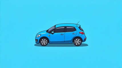 Obraz premium Blue Hatchback Car Illustration on Blue Background for Automotive Designs and Advertisements