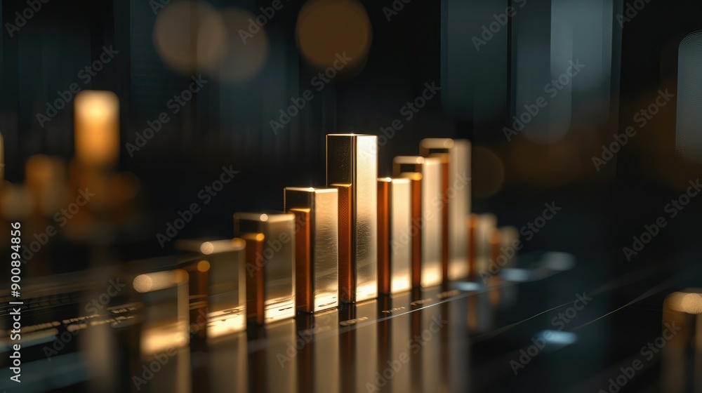 Poster a financial bar graph with one bar highlighted in gold, representing standout financial performance.