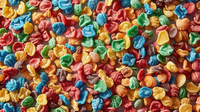 Colorful Fruity Pebbles Breakfast Cereal. High Detailed Still Life Photography Concept