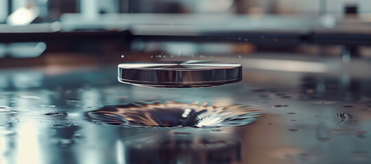 an image of a floating superconductor hovering over a surface