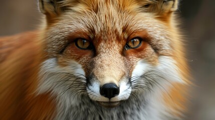 Obraz premium Close up wild fox on mossy rock. Natural forest habitat with beast of prey.