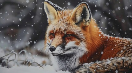 Obraz premium Close up wild fox on mossy rock. Natural forest habitat with beast of prey.