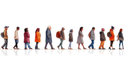 Obraz premium Illustrated People Standing in Line on White Background
