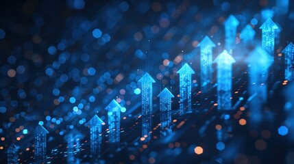 Visual Representation of Economic Growth Indicators With Shimmering Arrows in Digital Space. Generative AI