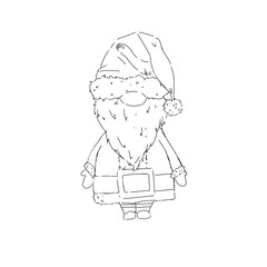 Gnome in Santa suit black and white line illustration