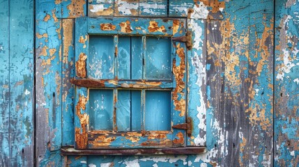 A rustic window with peeling paint, showcasing the character and history of an old farmhouse.