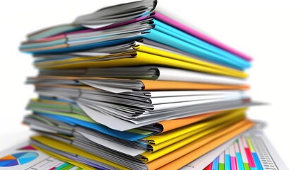 A stack of financial reports with charts and graphs, illustrating financial analysis and planning.