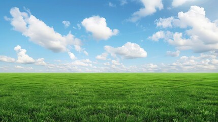 Obraz premium A vast, empty grass field under a partly cloudy sky, emphasizing the openness and freedom of the landscape.