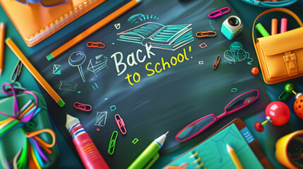 Back to School Chalkboard with Supplies