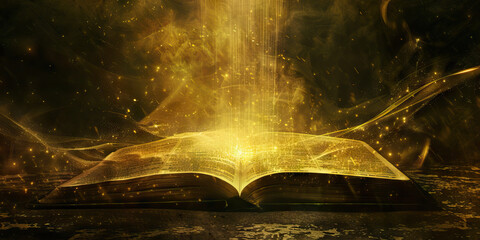 Wisdom Gold: An open book with a shining light, symbolizing knowledge and enlightenment