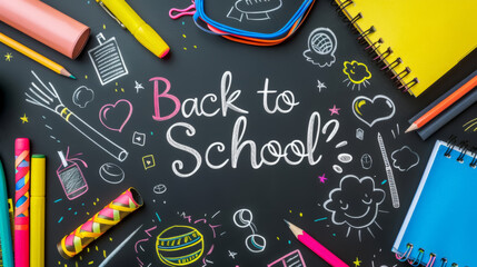 Naklejka premium Back to School Doodles on Blackboard