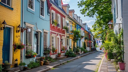 Obraz premium Vibrant Row Houses on a Sunny Day