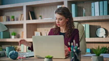 Fototapeta premium Pensive lawyer working office solving problem. Corporate manager looking papers