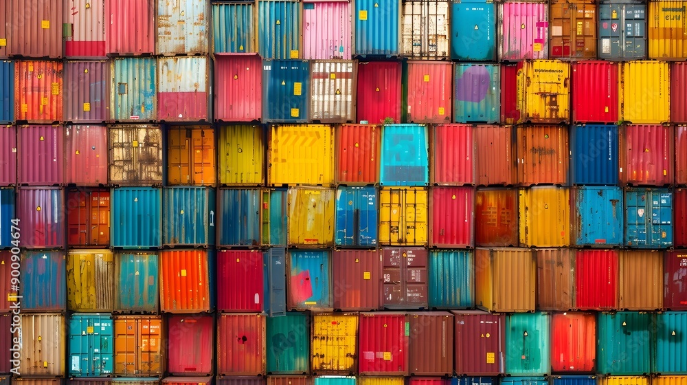Aufkleber aerial view of colorful stacked shipping containers in a port yard