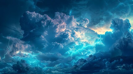 Fototapeta premium Lightenings effect background in blue sky. 