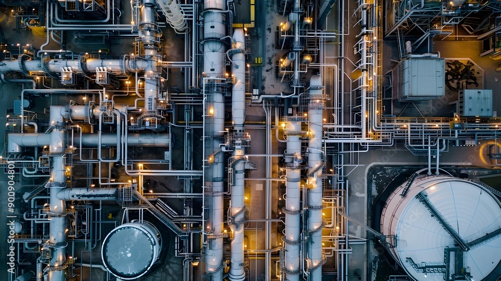 Aufkleber aerial view of sprawling industrial complexes with intricate machinery and structures
