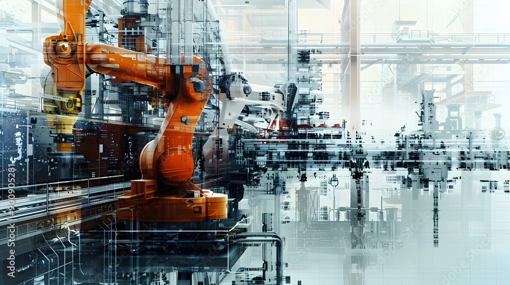 Poster automated factory with advanced robotic systems and control mechanisms