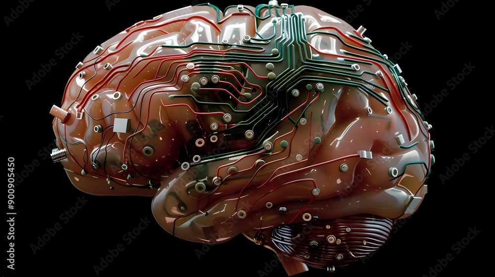 Aufkleber Brain Integrated with Circuitry   Symbolizing Intelligence and Brain Computer Interfaces