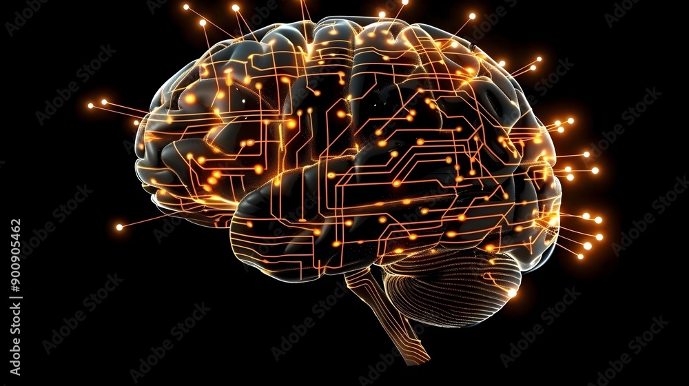 Aufkleber Brain Merged with Electronic Circuits   Symbolizing Intelligence and Brain Computer Interfaces