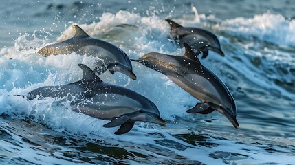 Naklejka premium Dolphins Leaping Through Waves