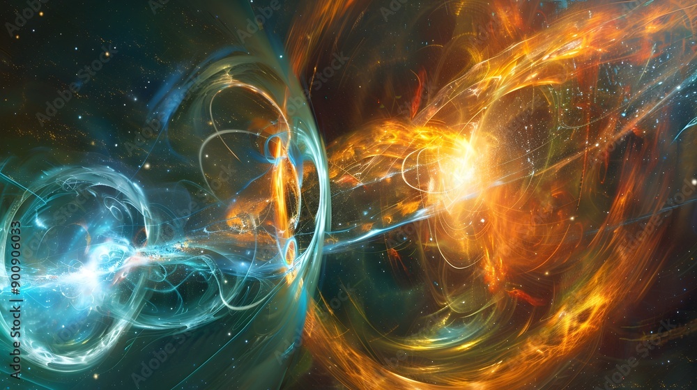 Poster charged particle collision vibrant depiction of subatomic interactions