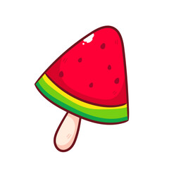 Ice Cream Watermelon Cartoon Vector. Fruit Summer Concept Design Illustration. Hand Drawn Style. Isolated White background.