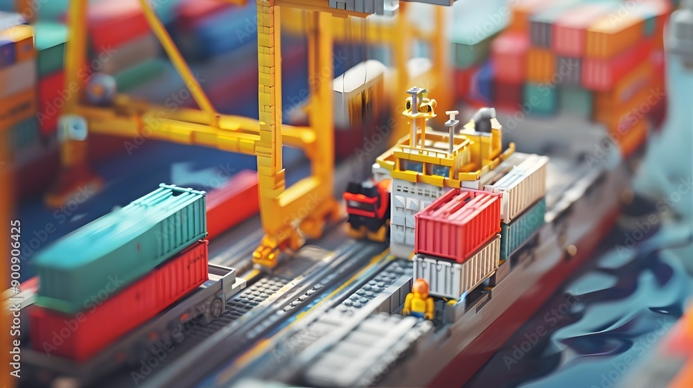 Leinwandbilder close up view of ship s loading dock with cargo containers being handled