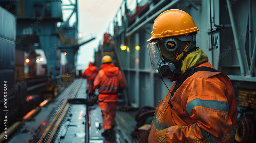 Fototapete coordinated container movement of dock workers at a busy port terminal