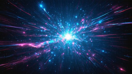 Naklejka premium Stunning Illustration of a Cosmic Burst with Radiating Blue and Pink Light - Ideal for Science and Technology Themes